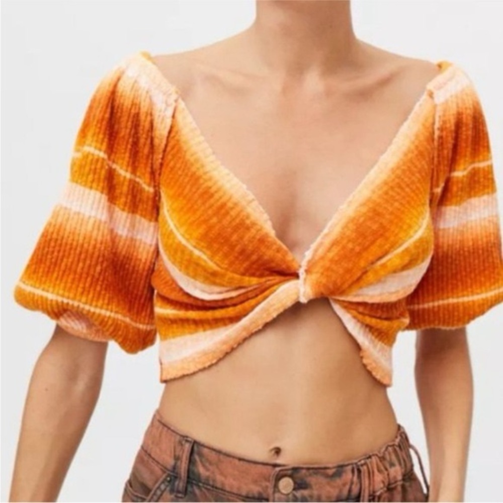 Urban Outfitters Twist Tie Dye Puff Sleeve Crop Top Blouse
